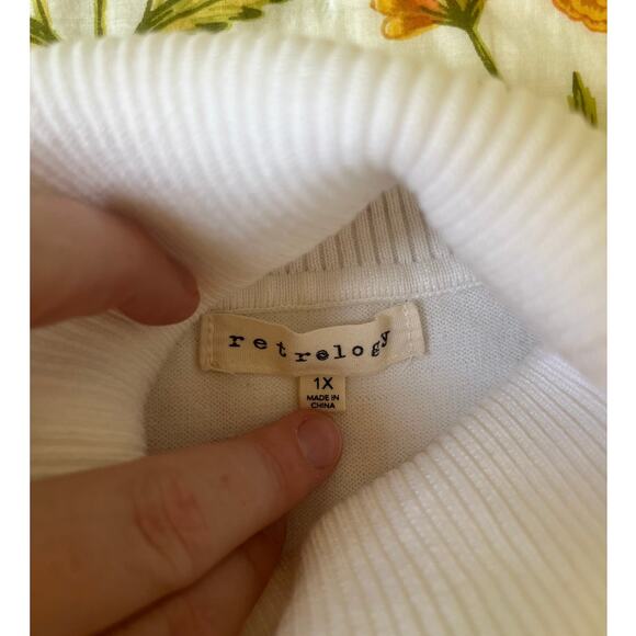 Retrology White & Gray Color Bock Turtleneck Sweater 1X - Picture 2 of 7